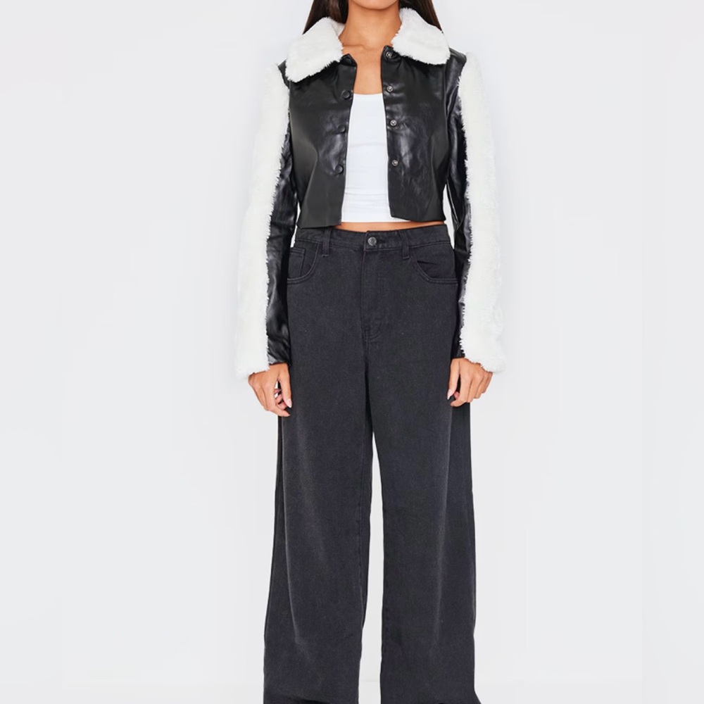 Faux Leather & Fur jacket Black & White Size 8 NWT